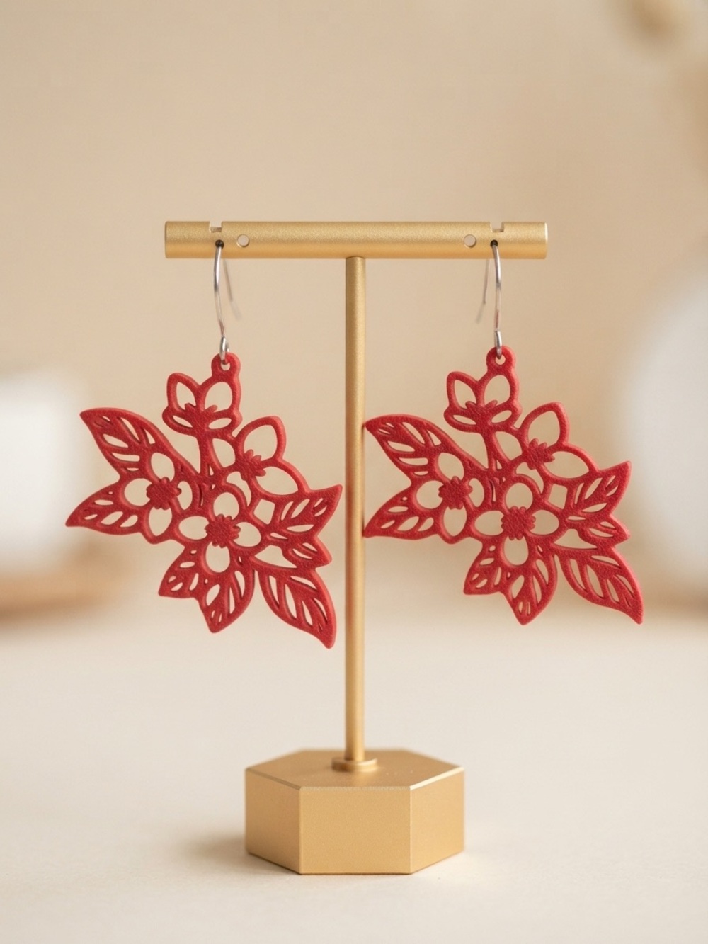 Red Floral Cutout Dangle Earrings - Women Jewelry